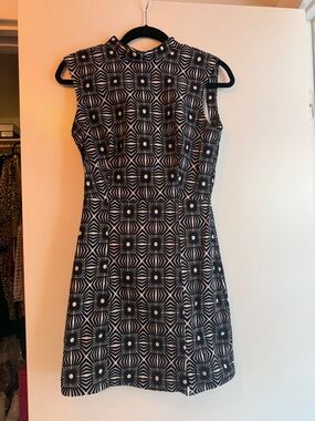 Anthropologie Black and White Geometric Sleeveless Shift Dress